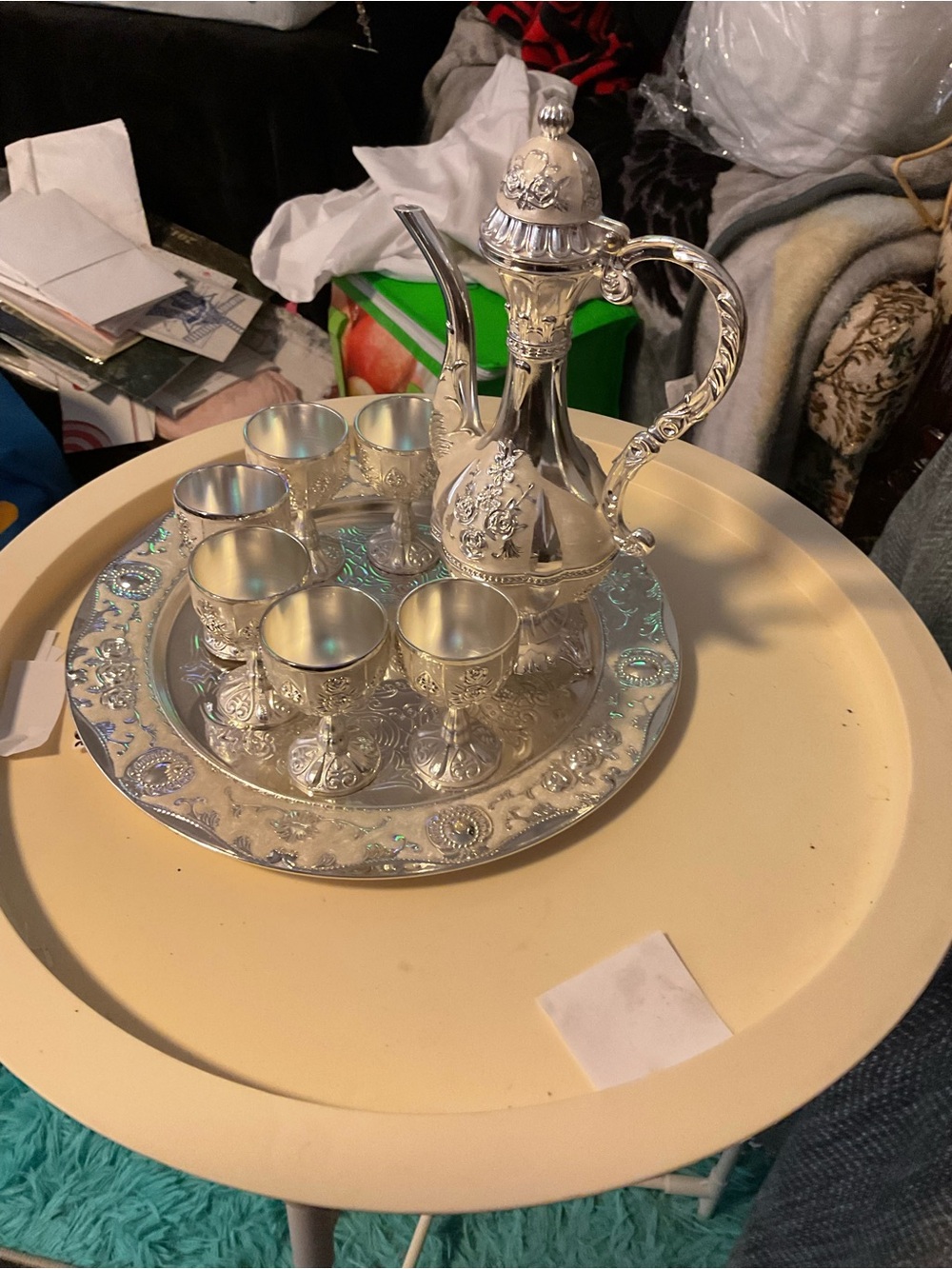 Silver tone Decanter liquor set